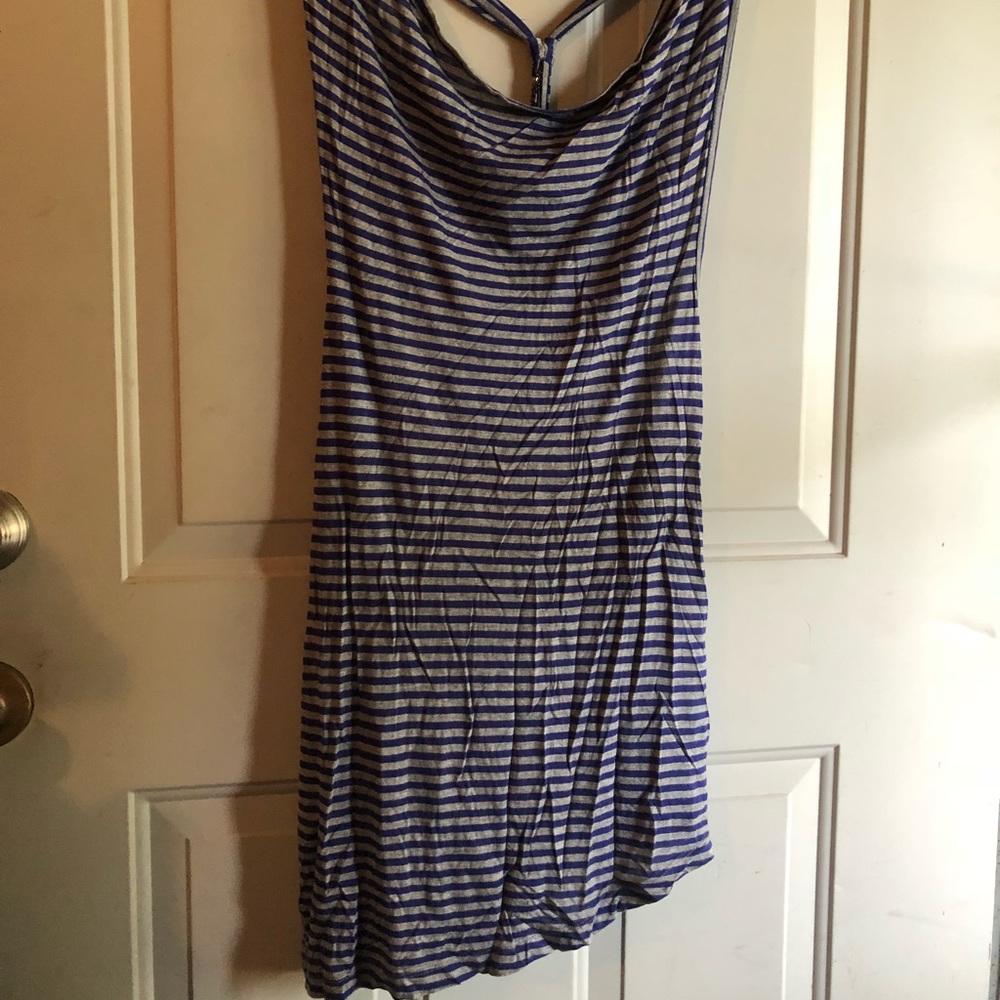 Blue and grey striped flowing tank top